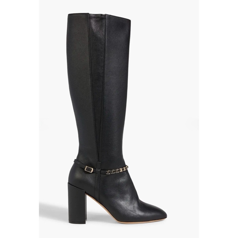 New Salvatore Ferragamo Triba Leather Knee High Boot Black Sz 9.5